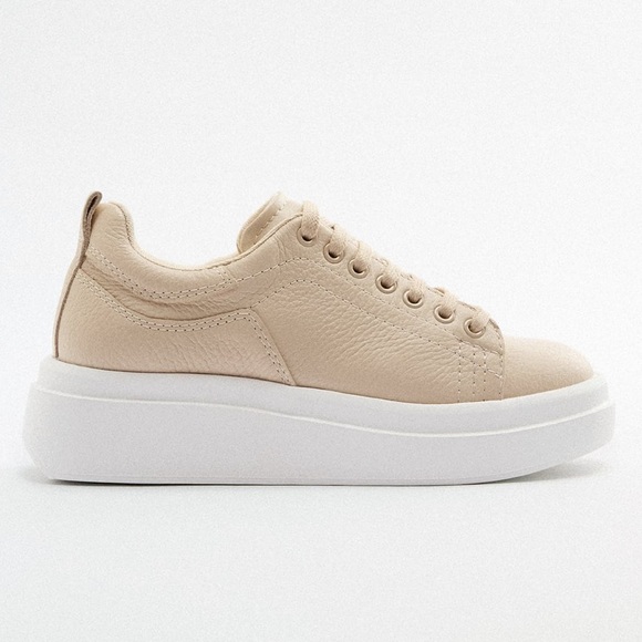 Zara Shoes Zara Athletic Leather Sneakers Beige Tan Tennis Shoes